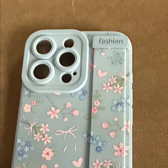 Iphone 16 pro Max Floral Phone Case with Stand - Blue and Pink - Picture 6 of 6